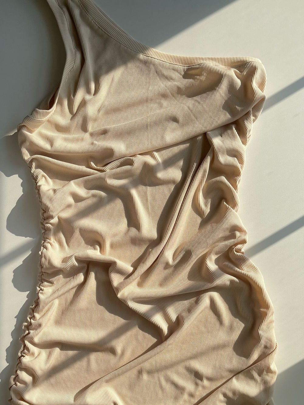Women's Ruched Ribbed Slip Dress – Cream